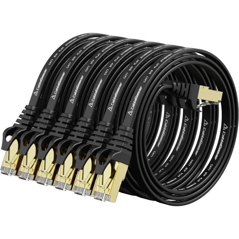 CableGeeker Cat 7 Ethernet Cable 1.5ft 6 Pack Shielded,Flat Ethernet Patch Cables - High Speed Internet Cable for Modem, Router, LAN, Computer - Compatible with Cat 5e,Cat 6 Network - Black - Image 1